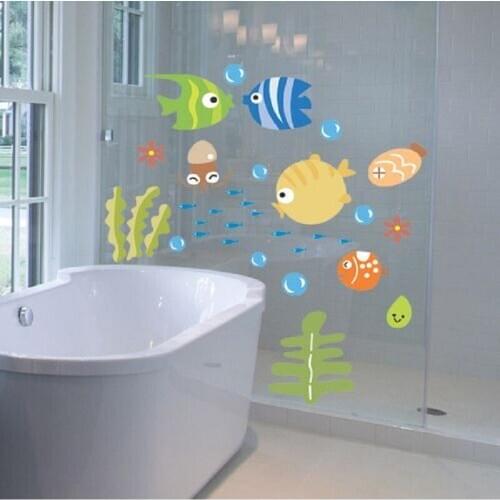 Lovely Tropical Cartoon Fish Sea Bubble Ocean World Removable Wall Sticker Washroom Baby Room Decor 24*42cm 2351