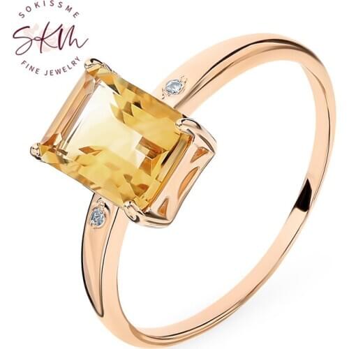 SKM Brand designer Citrine rings 14k rose gold trendy luxury Engagement wedding rings designer Luxury Fine Jewelry