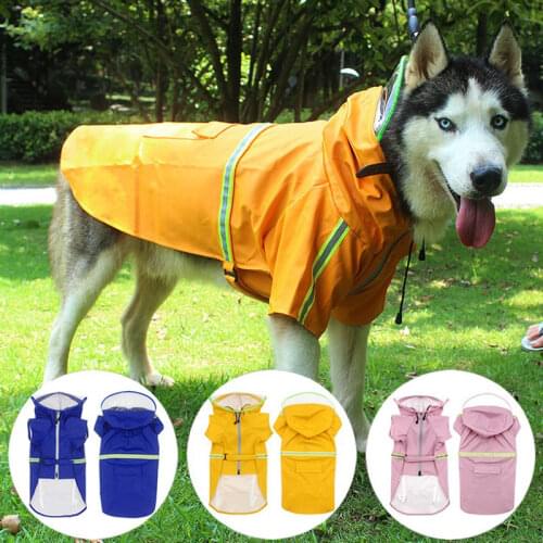 Pet Dog Raincoat Reflective Waterproof Zipper Clothes Jumpsuit Dog Coat Pets Waterproof Clothes Raincoat Big Dogs Rain Coats