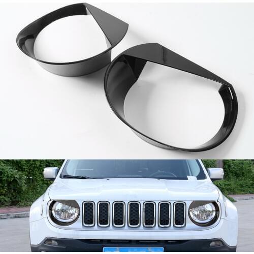 YAQUICKA 2Pcs/set Car Front Head Lights Trim Lamp Cover Headlights Bezel Chromium Styling For Jeep Renegade 2015 2016 ABS
