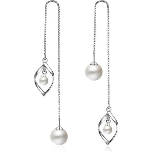 Newest pendientes Sterling Plata Twist Zircon Pearl Long Tassel Ear Line Drop Earrings For Women oorbellen