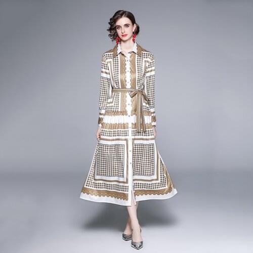 VAIR MUDO Women Dresses Spring Summer 2021 New Commuter Polka Dot Print Lace-Up Single-Breasted Dress High Quality Elegant Y-60