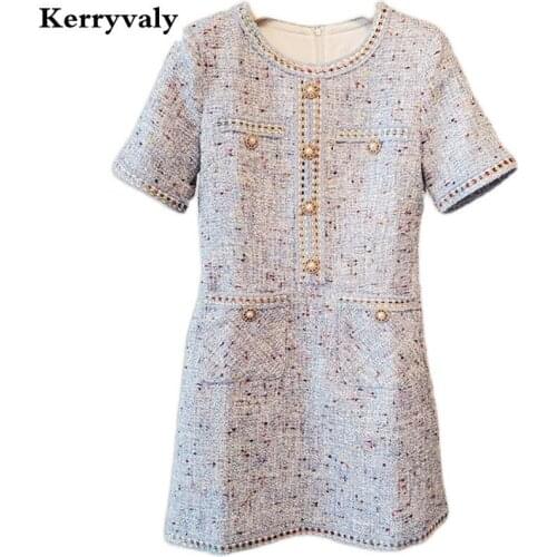 High Quality Autumn Graceful Tweed Ladies Dress Robe Femme T 2021 Round Neck Short Sleeve Dress Robe Vintage Women Dress K10036