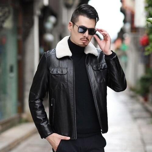Winter thickened fur coat down middle-aged and young mens leather jacket