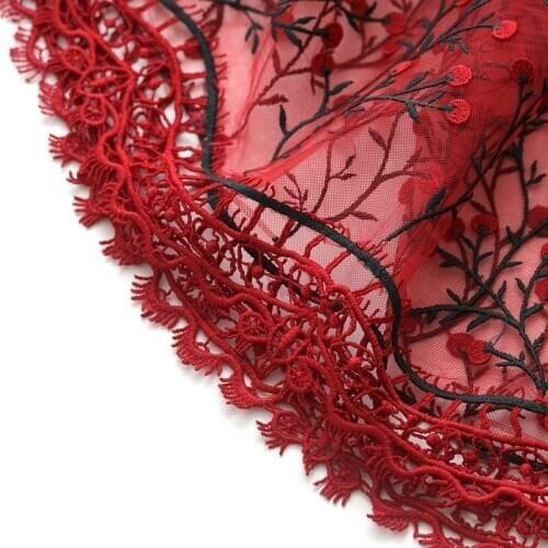 135cm wide 0.5meter/lot Red Cherry Soft Mesh Eyelash Lace Trim and Embroidery 3D Design Red Lace Fabric Dress Accessory X522