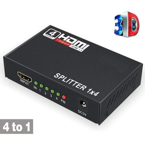 1 x 4 HDMI Splitter Converter 1 In 4 Out HDMI 1.4 Splitter Amplifier HDCP 1080P Dual Display for HDTV DVD PS3 Xbox
