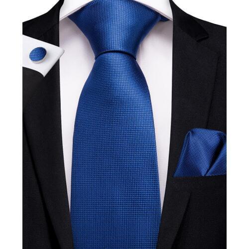2019 DiBanGu Luxury Blue Solid Gifts Tie for Men 100% Silk Tie Clip Hanky Cufflinks Business Wedding Tie Set SJT-429