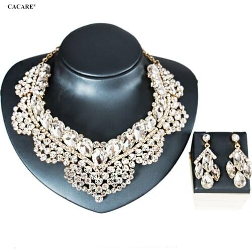 2021 Jewelry Sets Women Party CHEAP Luxury Big Dubai Jewelry Set Gold Colorful Drop Earrings Necklace Set F1082 Statement CACARE