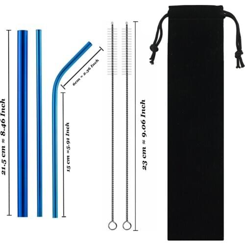 3 Pcs Stainless Steel Drinking Straw Set Gold Blue Black Rose Gold color Reusable High Quality 304 Stainless Steel Metal Straw