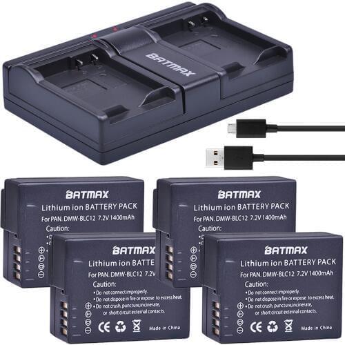4Pcs 1400mAhDMW-BLC12 DMW BLC12 Rechargeable Battery Pack + USB Dual Charger for Panasonic FZ1000, FZ200, FZ300, G5, G6, G7,GH2