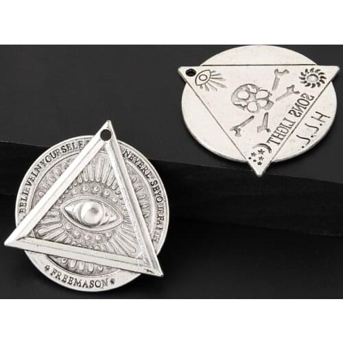 5pcs Silver Color 39x37mm Triangle Eye Charms Wicca Pendant Fit DIY Jewelry Making Handcrafted Accessories