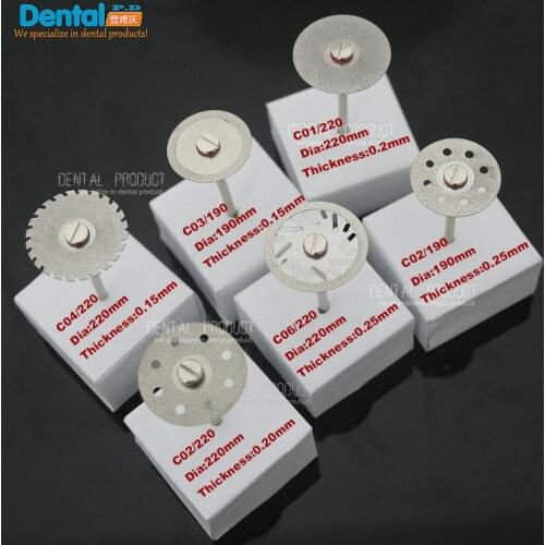 6 pcs Dental thin Ultra-thin double sided sand diamond cutting disc with mandrel for separating polishing ceramic crwon and jade