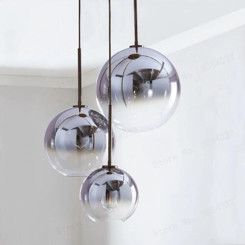 BDBQBL Modern Glass Ball LED Pendant Light Silver Gold Gradient Hanging Lamp Kitchen Fixture Dining Living Bar Loft Hotel