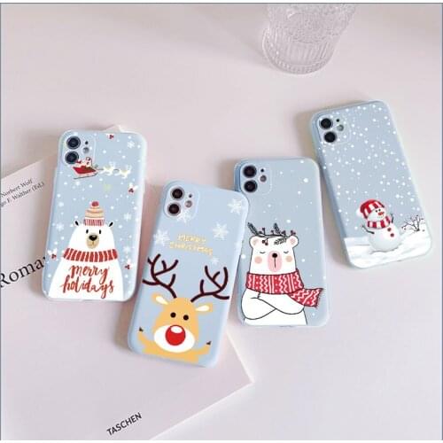For iPhone 13 11 12 Mini Pro Max Merry Christmas Cases For iPhone 6 6S 7 8 Plus X XR XS Max Shell SE 2020 Cartoon Elk Gift Coque