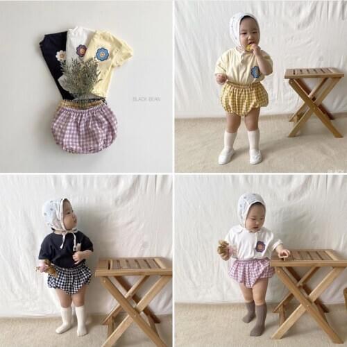 Baby Girls Kids Sets Fashion Korean Short Sleeve T-shirt Shorts 2pcs Plaid Shorts Newborn Baby Boys Clothing Summer Child Suits