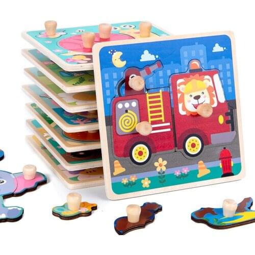 Baby 3D Wooden Jigsaw Puzzle Hand Grab Board Cartoon Animal Matching Cognitive Game Early Education Puzzle Toys for Children