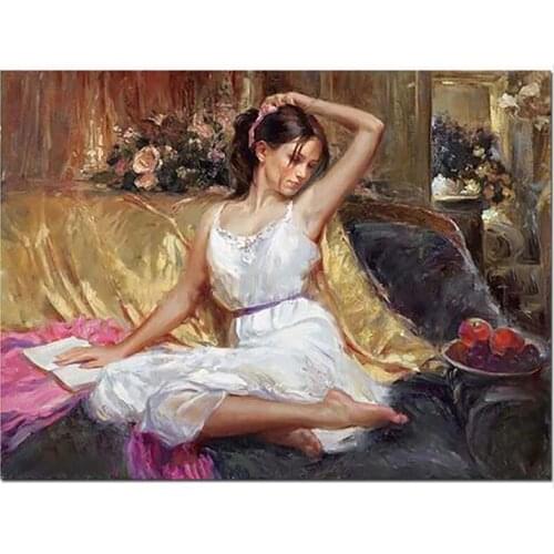 Skilled Artist Handmade High Quality Impression Beautiful Girl Oil Painting on Canvas Handmade Beauty Sexy Lady Oil Painting