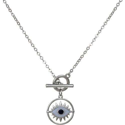 Jaeeyin 2020 Fashion Enamel Evil Eyes Pendant Necklace Trendy Chains Choker Charming Rhodium Plated Jewelry New Year Gift Craft