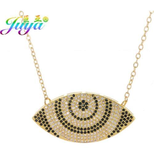 Juya Handmade Colorful Pendant Necklace Supplies Gold/Rose Gold Micro Pave Zircon Greek Evil Eye Necklace For Women Men