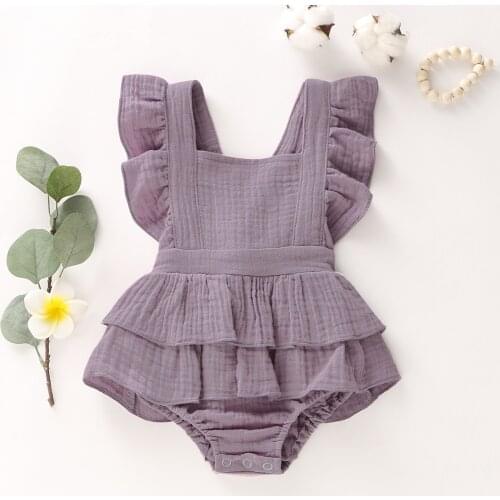 0-18M Newborn Infant Baby Girl Sunsuit Overall Outfit Sleeveless Lace Linen Romper Backless Jumpsuit Ruffles Playsuit Clothes
