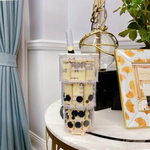 Idea Series MOC Coffee Milk Tea Pearl Build-On Cups 3D Model Building Blocks Bricks Toy Educational For Children Birthday Gifts