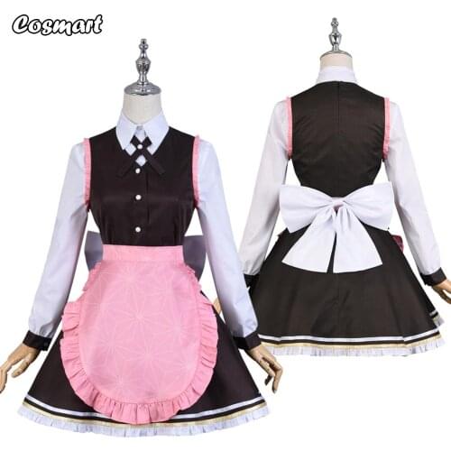 Anime Demon Slayer Kimetsu no Yaiba Kamado Nezuko Maid Dress Coffee Shop Uniform Cosplay Costume Halloween Suit For Women Outfi