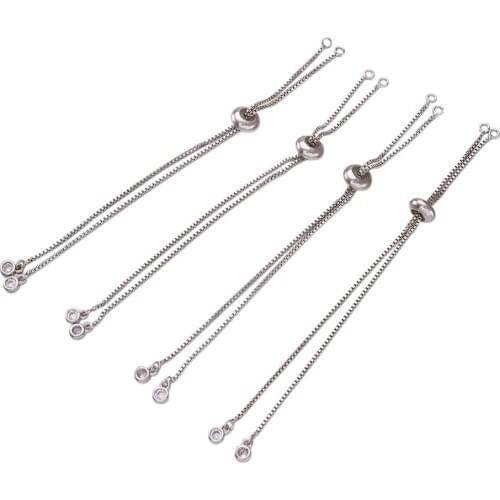 Brass Adjustable Bracelet Making with Cubic Zirconia Slide Extender Chains Long Lasting Plated Drawstring type 12cm hole1.5mm