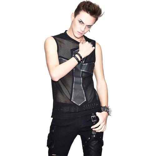 Punk Gothic Mens Tank Top Rock Sleeveless Hooded Tees See Through Mesh Sexy Casual Fashion Vest New Trendy New Summer Clothing