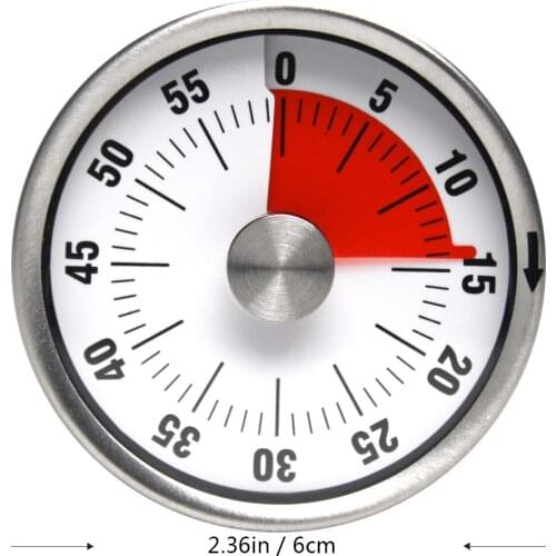 Stainless Steel Mechanical Kitchen Timer Magnet Round Shape 60 Minutes Novelty Countdown Cooking Clock Alarm Time Reminder