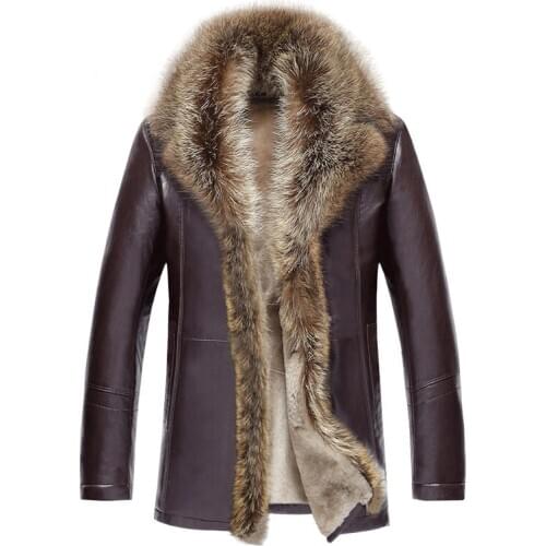 2020 Winter Fur Mens Leather Jacket Fashion Wool Genuine Leather Jacket Male Warm Overcoats Long Motorcycle Jacket 4XL 5XL 50