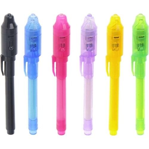 6Pcs/Set Invisible Ink Pen Built in UV Light Magic Marker For Pen Safety To Use Pink+Purple+Yellow+Blue+Black+Green