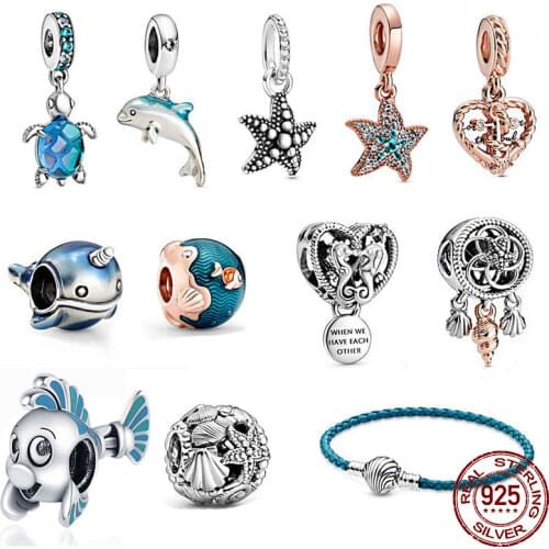 Genuine 925 Sterling Silver Sapphire Turtle Fit Original 3mm Bracelet&Bangle Making Fashion DIY Jewelry For Women