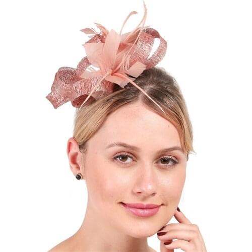 New Color Hair Women Sinamay Fascinator Accessories Feather Flower Headwear Hair Clip Elegant Ladies Wedding Marry Headdress