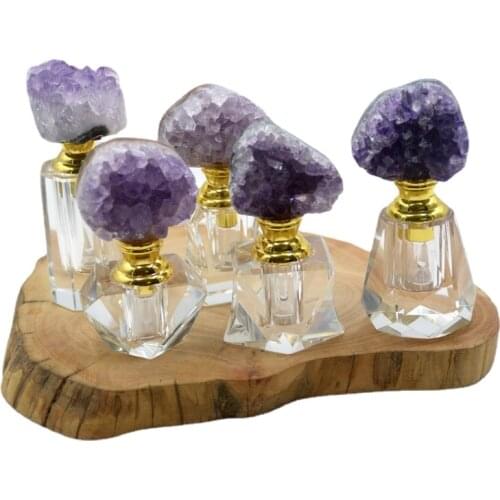 Natural amethysts druzy caps diffuser Home Table Decoration glass Bottle Styles Vintage Perfume Bottles with stick