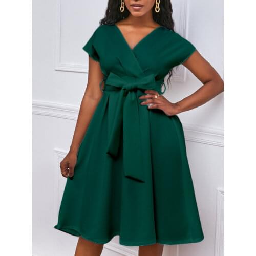Women V Neck Dress Pleated A Line with Waist Belt Party Fashion Female African Event Occasion Prom White Celebrate Elegant Robes