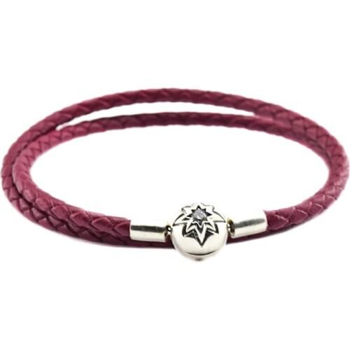 Authentic 925 Sterling Silver Jewelry Burgendy Leather Free Shipping