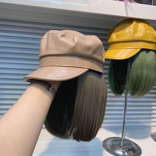 202011-yuchun53299063 fashion pu hat patchwork Cool False hair lady service Octagonal hat women leisure visors cap