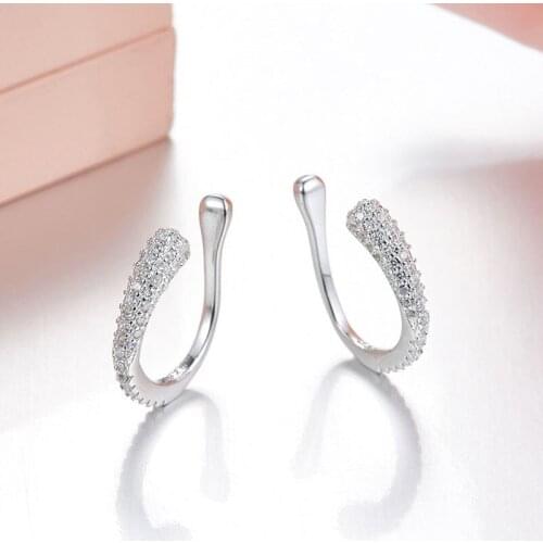 SOELLE Fashion Cool 925 Sterling Silver U shape Ear Bone Clip Earrings Micro Cubic Zirconia Stones Women Luxury Brand Jewelry