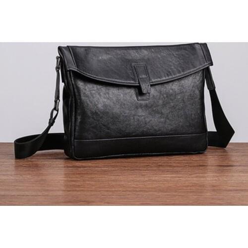 Shoulder bag mens leather trendy fashion cross-section messenger bag top layer cowhide casual mens messenger bag