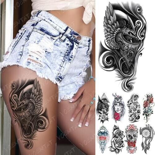 Waterproof Temporary Tattoo Sticker Mask Warrior Skull Owl Flash Tattoos Dragon Skull Body Art Arm Fake Sleeve Tatoo Women Men