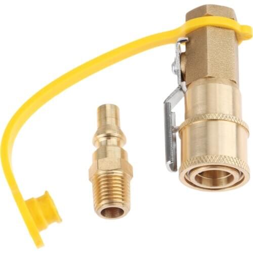 Solid brass 1/4" Quick Connect Kit Shutoff Valve & Full Flow Male Plug for Propane Gas