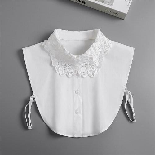Linbaiway Lace Hollow Out Detachable Collar Women Girls Shirts Fake Collars White Blouse Top Half Shirt Apparel Accessories