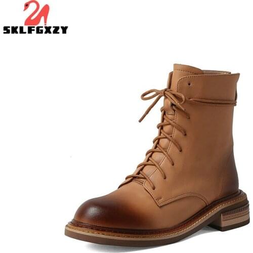 SKLFGXZY 2021 Boots Women Genuine Leather Shoes For Winter Boots Shoes Woman Casual Autumn Genuine Leather Female Ankle Boots