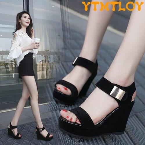 2021 Summer New Sandals Womens Thick-soled Velcro High-heeled Sandals Wedge Fish Mouth Shoes Roman Shoes Sandals