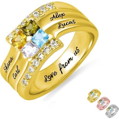 Personalized Birthstone Name Ring Engraved Black Words Gold Color Ring For Women Gift Birthday Anniversary Jewelry Accessories