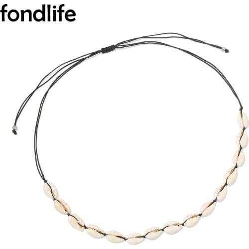 15 Cowrie Seashell Black White Cord Braided Adjustable Necklace Women Multicolor String Shells Fashion Boho Surf Choker Jewelry