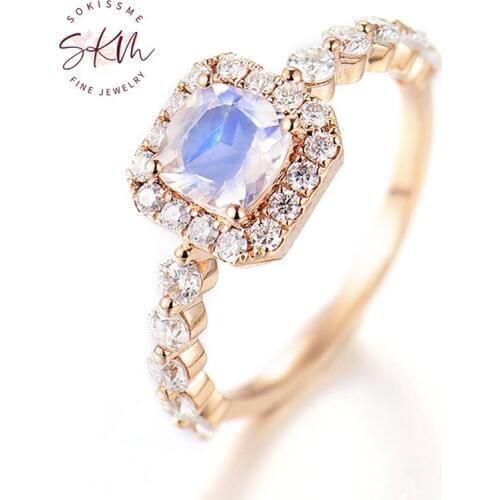 SKM Vintage delicate rings moonstone rings for women 14k rose gold engagement wedding rings designer Promise Bride Gift