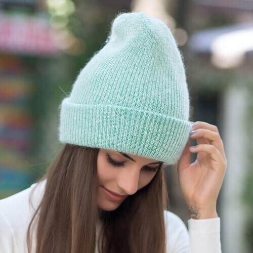 Winter Hats For Women Beanie Hat Rabbit fur Woman Hat Winter Beanies for Ladies Knitted Hat Cashmere Autumn Solid Bonnet 2020