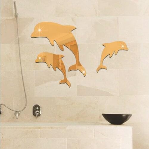 1 Set Wall Mirror Sticker Acrylic 3D Cute Dolphin Combination Mirror Effect Wall Sticker Decal Home Decor Bathroom Stickers