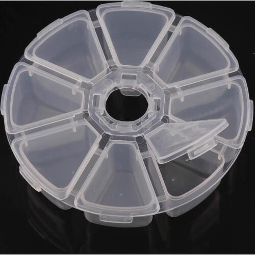 1Pc 8 Grids Round Empty Box Case Nail Art Container Storage Organizer Wheel Bead Tips Display Jewelry Rhinestone Glitter